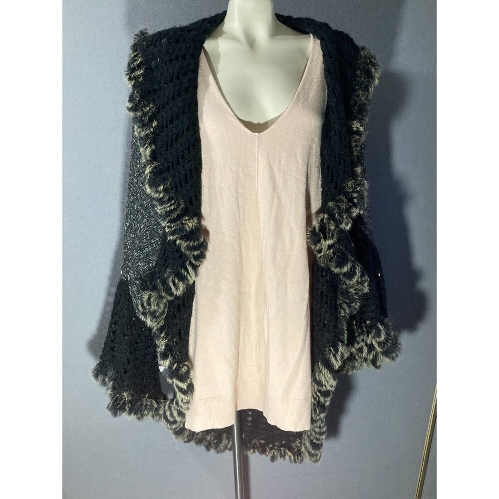 Felicity Cardigan Open Front Bell Sleeve Alpaca Trim One Size Fits Most